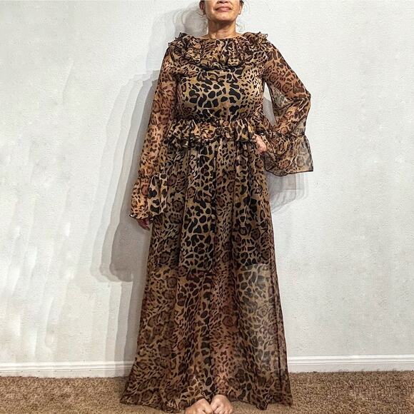 Danity Brown Leopard Print Maxi Dress Sz M - Picture 1 of 13